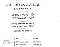 Cartouche de la 1ère feuille de la section D de la commune de Monsélie (Cantal)